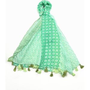 Lange dames sjaal Belle gebloemd motief groen wit olijf lichtgroen