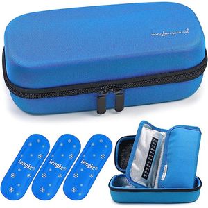 Insuline Pen Case Medicine Cool Bag met 3 STKS Nylon Ice Packs - Insuline Cooler Diabetische Kit Tas voor Diabetische Benodigdheden (Blauw)