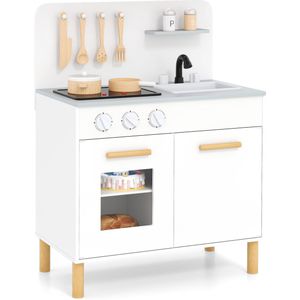 COSTWAY Kinderkeuken, speelkeuken incl. 18 accessoires, houten keuken met spoelbak, magnetron, ijsmachine, oven, speelgoedkeuken, houten keuken voor kinderen vanaf 2 jaar (wit COSTWAY Kinderkeuken, speelkeuken incl. 18 accessoires, houten keuken met spoelbak, magnetron, ijsmachine, oven, speelgoedkeuken, houten keuken voor kinderen vanaf 2 jaar (wit