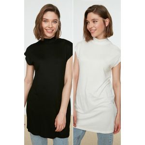 Trendyol Vrouwen Standaard mouw Basis Zwart-witte 2-delige mouwloze ondergoedtuniek met hoge hals TCTSS21UK0033