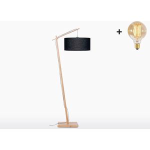Vloerlamp – ANDES – Naturel Bamboe - Zwart Linnen - Met LED-lamp