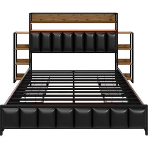 Gotagee Gestoffeerd bed 140x200 cm met LED-verlichting Multifunctioneel hoofdbord opbergruimte en metalen bedframe