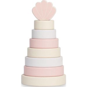 Jollein Houten Stapeltoren - Kinderspeelgoed, Zes Ringen - Shell - Pink - Hout