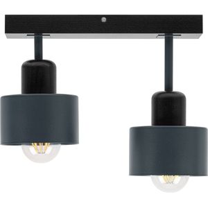 LED Plafondlamp - Antraciet - Zwart - Metaal - Beukenhout - 30 cm - Dubbel - Industrieel - Plafondlampen - Woonkamer - Eetkamer - Slaapkamer - Eetkamer