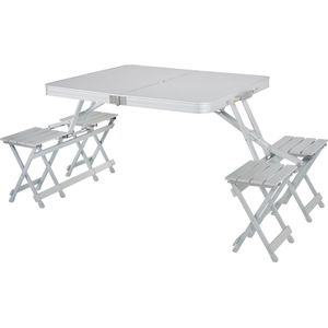 Campart Campingtafel TA-0875 - Picknicktafelset 4 personen - Picknick tafel inklapbaar en gemakkelijk mee te nemen - Weerbestendig - Wit