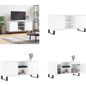 vidaXL Tv-meubel 104x35x50 cm bewerkt hout hoogglans wit - Tv-meubel - Tv-meubelen - Tv Kast - Opbergkast