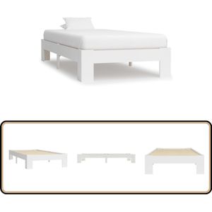vidaXL Bedframe - Massief Grenenhout - Wit - 90x200 cm Massief Houten Bedframe - Wit Bedframe - Enkelpersoonsbed - Grenenhout Bed - Modern Bedframe
