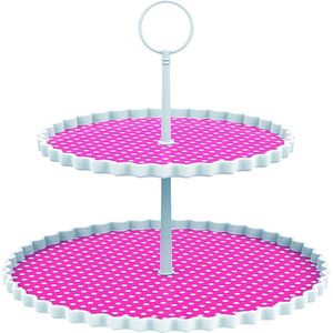 Zak!Designs Etagere Dotty - 2-laags - Ø 21 en 27 cm - Hoogte 23 cm - Fuchsia