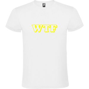 Wit T shirt met print van "" WTF letters "" print Neon Geel size S