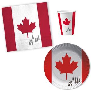 Tafel dekken versiering set vlag Canada thema voor 16x personen - Bekertjes - Bordjes - Servetten
