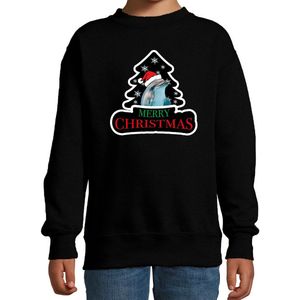 Dieren kersttrui dolfijn zwart kinderen - Foute dolfijnen kerstsweater jongen/ meisjes - Kerst outfit dieren liefhebber 110/116