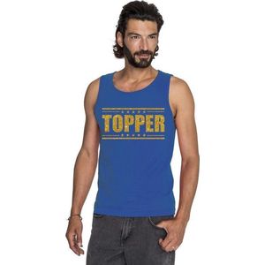 Toppers Blauw Topper mouwloos shirt/ tanktop in gouden glitter letters heren - Toppers dresscode kleding L