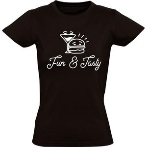 Fun & tasty Dames t-shirt | gezellig | eten | drinken | feesten | festival | grappig | cadeau | Zwart