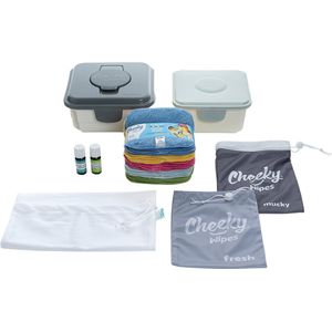 Cheeky Wipes - All-in-One Kit 25 Doekjes Bamboe - Regenboog - Herbruikbare doekjes - Etherische oliën - Complete set