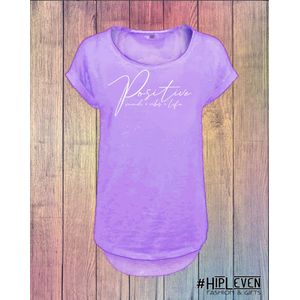 Shirt met print Positive, mind, vibes, life | Lila/ XXL (44-46)