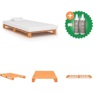 vidaXL Bedframe pallet massief grenenhout bruin 100x200 cm - Bed - Inclusief Onderhoudsset