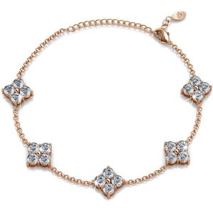 Shoplace Klaver armband dames met Swarovski kristallen - 18 Karaat Roségoud verguld – Swarovski armband - Cadeau voor vrouw - 20cm - Rosegoud