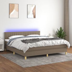 The Living Store Boxspring met matras en LED stof taupe 180x200 cm - Bed