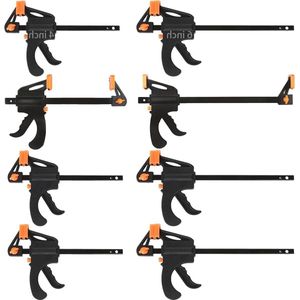 Eenhandsklemmen set - 8 stuks - 195mm en 323mm - spanwijdte 100mm en 150mm - staal en nylon - voor houtbewerking - zwart/oranje