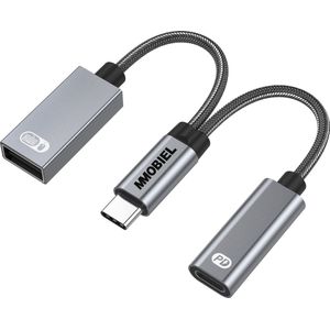 MMOBIEL USB-C naar USB Adapter OTG - 2-in-1 Splitter USB C naar USB A en USB C - Type-C Opladen PD 60W – Geschikt voor iPad, iPhone 15, MacBook, Samsung Galaxy S, Galaxy Tab, Xiaomi - Aluminium