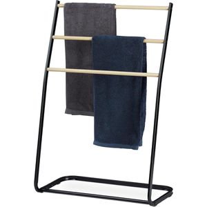 Handdoekrek staand metaal 3 stangen voor handddoeken - Badkamer organizer HxBxD 86x58x30 cm zwart towel stand