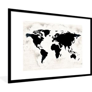 Fotolijst incl. Poster - Wereldkaart - Zwart - Hout - 120x80 cm - Posterlijst