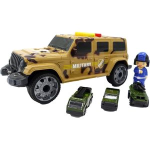 Ariko Leger Jeep - Militaire Garage Auto - Speelgoed voertuig - Incl mini voertuigen - Met licht en Geluid