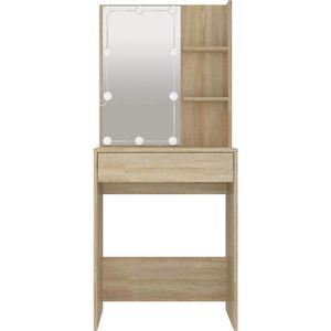 Kaptafel met spiegel en verlichting - Make up tafel - Make up - Toilettafel - Met lades - 60x40x140 cm - Sonoma eiken