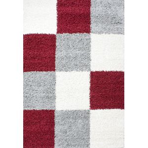 Tapijtenloods Basic Shaggy Geblokt vloerkleed Rood / Grijs Hoogpolig- 160x230 CM