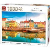 King Puzzel 1000 Stukjes (68 x 49 cm) - Nyhavn Kopenghagen Denemarken - Legpuzzel Steden - Volwassenen