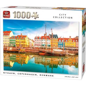 King Puzzel 1000 Stukjes (68 x 49 cm) - Nyhavn Kopenghagen Denemarken - Legpuzzel Steden - Volwassenen