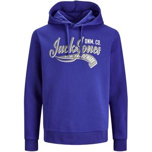 JACK & JONES Logo sweat hood regular fit - heren hoodie katoenmengsel met capuchon - kobaltblauw - Maat: XL
