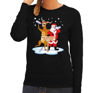 Foute kersttrui / sweater dronken kerstman en rendier Rudolf na kerstborrel/ feest zwart voor dames - Kersttruien XL