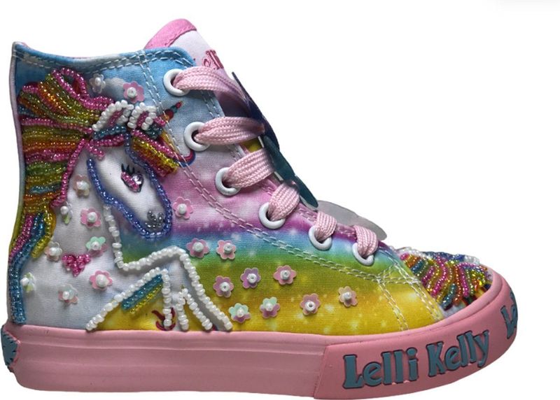 Lelli Kelly - Mt 33 - Veter/rits hoge canvas sneakers unicorn - LK9099 - Roze