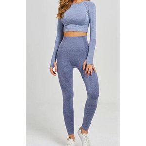 CHPN - Sportoutfit - Legging en top - High waist legging - Croptop met lange mouw - Naadloos - Grijs Maat S - Sporttenue - Sporten - Sportfashion