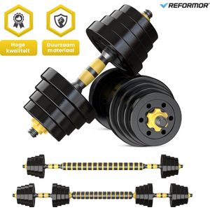 Reformor® - Halterset - Dumbells Set - Verstelbare Dumbells – 20KG - Halterstang Met Gewichten – Geel