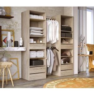 COMBI Dressingset 2 kolommen + 2 bars moderne garderobe licht eiken decoratie - L 177 cm