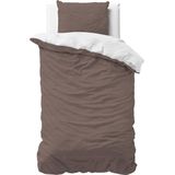 Dreamhouse Flanel Twee Kleuren - Dekbedovertrek - Eenpersoons - 140x200/220 + 1 kussensloop 60x70 - Taupe/Wit