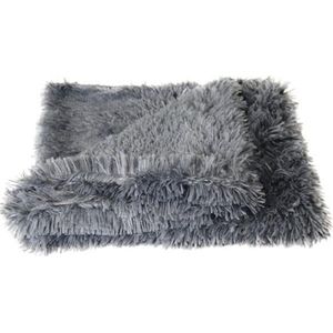Luxe Fluffy Hondendeken - Fluffy Zachte Pluche Dierendeken – Kattendeken - 100x75 cm - L - Donker grijs