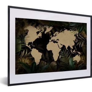 Fotolijst incl. Poster - Wereldkaart - Tropische planten - Bloemen - 60x40 cm - Posterlijst