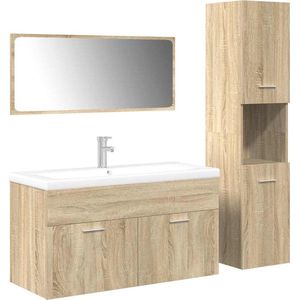 vidaXL - 4-delige - Badkamermeubelset - bewerkt - hout - sonoma - eikenkleurig