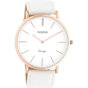 OOZOO Timepieces - Rosé goudkleurige horloge met witte leren band - C9314