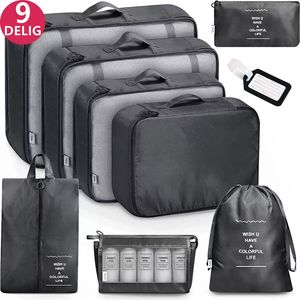 LIXIN Packing Cubes Set 9-Delig - Zwart - Kleding Organizer Voor Reis Koffer - Tassen en backpack - Bagage organizers - Geschikt voor Kleding, Schoenen en Make-up - Reistas - Opbergtassen - Opbergzakken - Travel accessoires