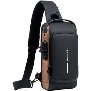 Schoudertas - Crossbody tas - Anti-diefstal - USB oplaadpoort - Unisex - Waterdicht - Zwart met bruin