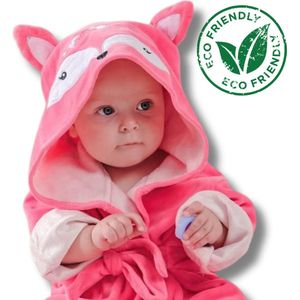 BoefieBoef Roze Vos Eco Dieren Badjas voor Baby's & Peuters 0-2 Jaar - Hypoallergene Bamboe Kinderbadjas met Dieren Capuchon – Perfecte Ochtendjas als Duurzaam Kraamcadeau