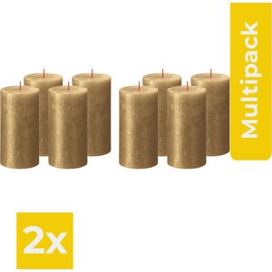 Bolsius Stompkaarsen Shimmer 4 st rustiek 130x68 mm goudkleurig - Kaarsen - Voordeelverpakking 2 stuks
