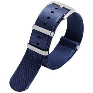 Horlogeband Nylon band - Nato strap -Blauw met Zilveren gesp - 20mm