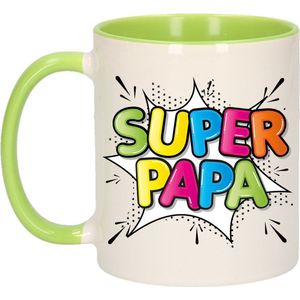 Bellatio Decorations Cadeau koffie/thee mok voor papa - groen - super papa - 300 ml - Vaderdag