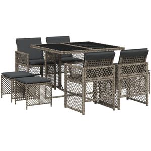 vidaXL 9-delige Tuinset - Poly Rattan - Grijs Tuinmeubleset - Buitendecoratie - Lounge Set - Eetkamerset - Poly Rattan