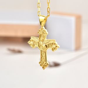 St Gabriel de Aartsengel in het midden van bloemen kruis ketting voor mama Gold Polished 20 inches